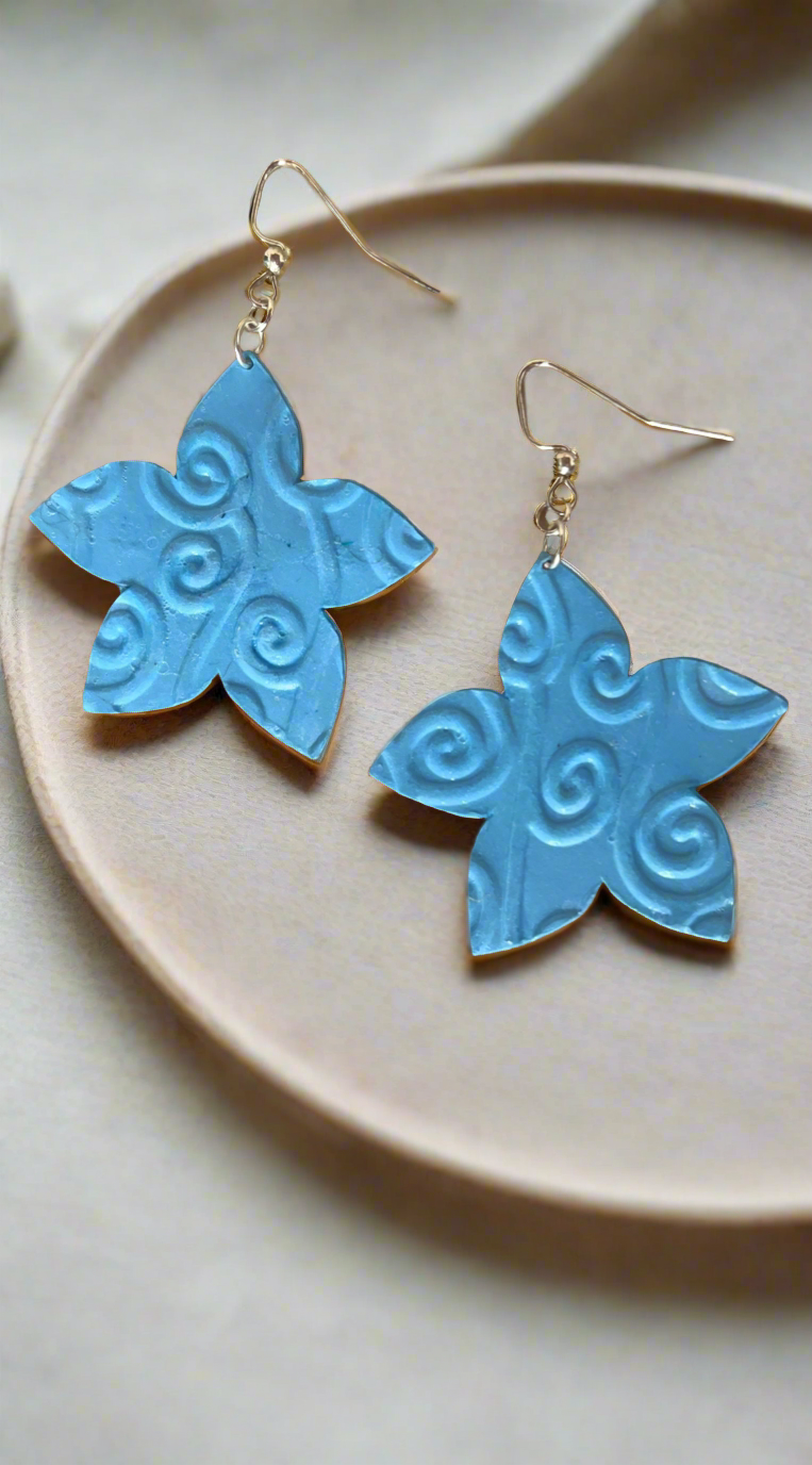 Light Blue Swirly Star Earring