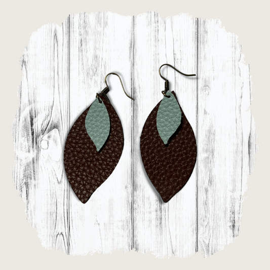 Teal and Brown Layered Earrings