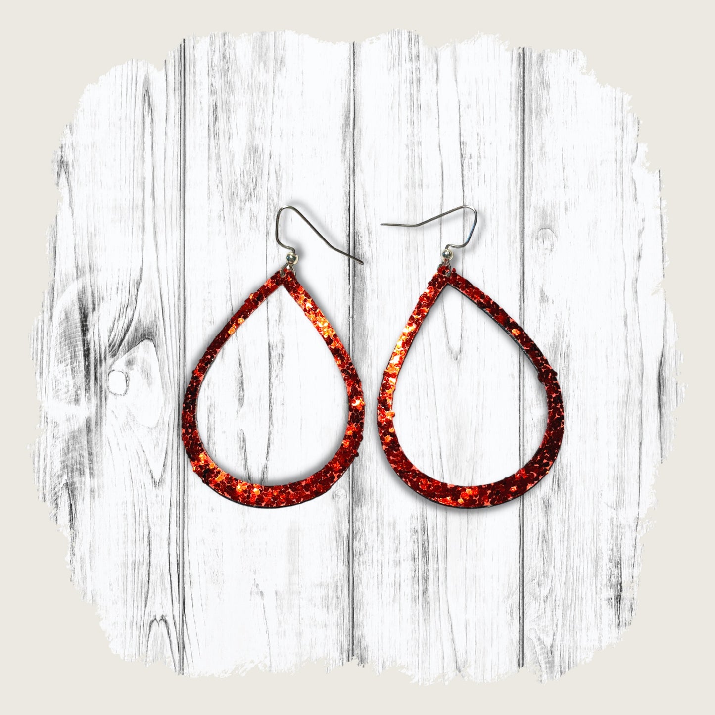 Red Glitter Teardrop Style Earrings