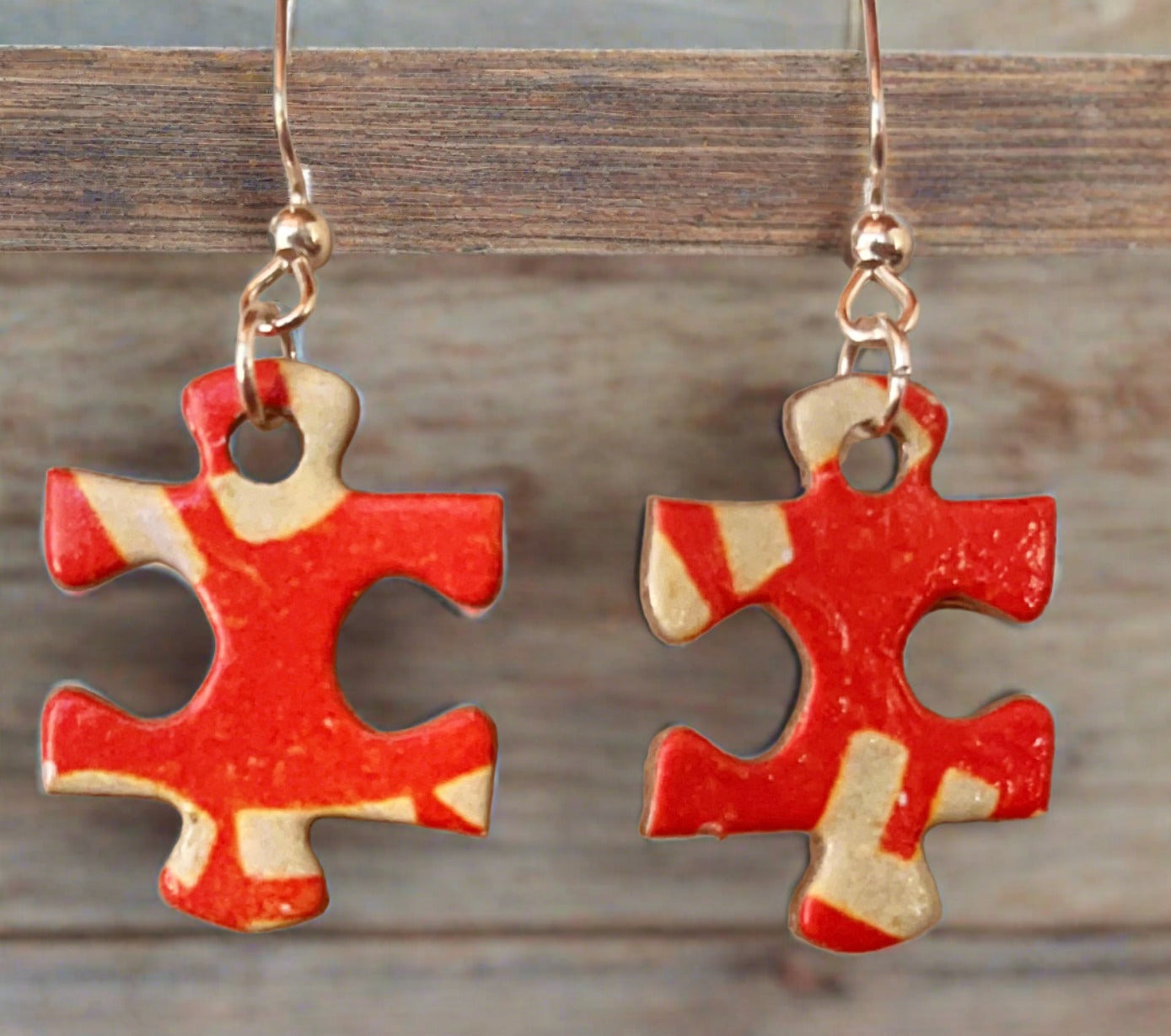 Dark Orange Puzzle Piece Earrings