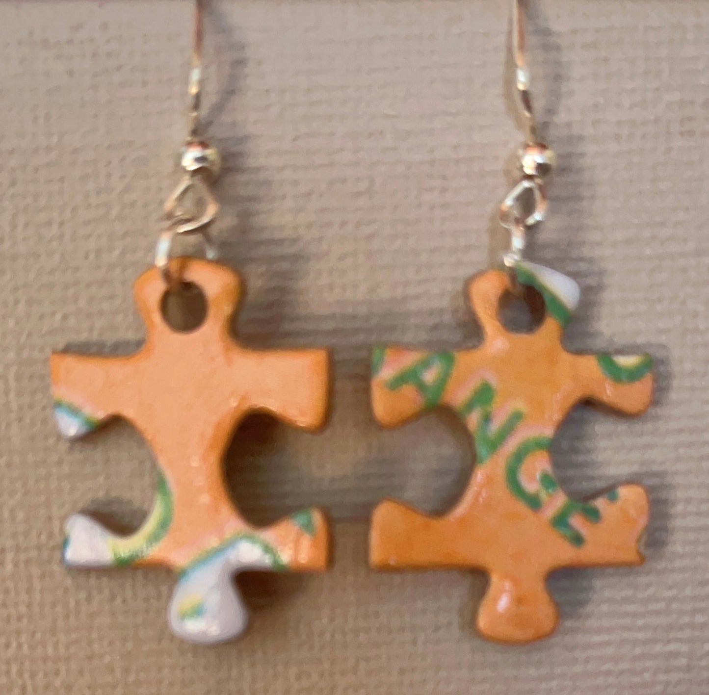 Orange Up-cycled Puzzle Piece Earrings