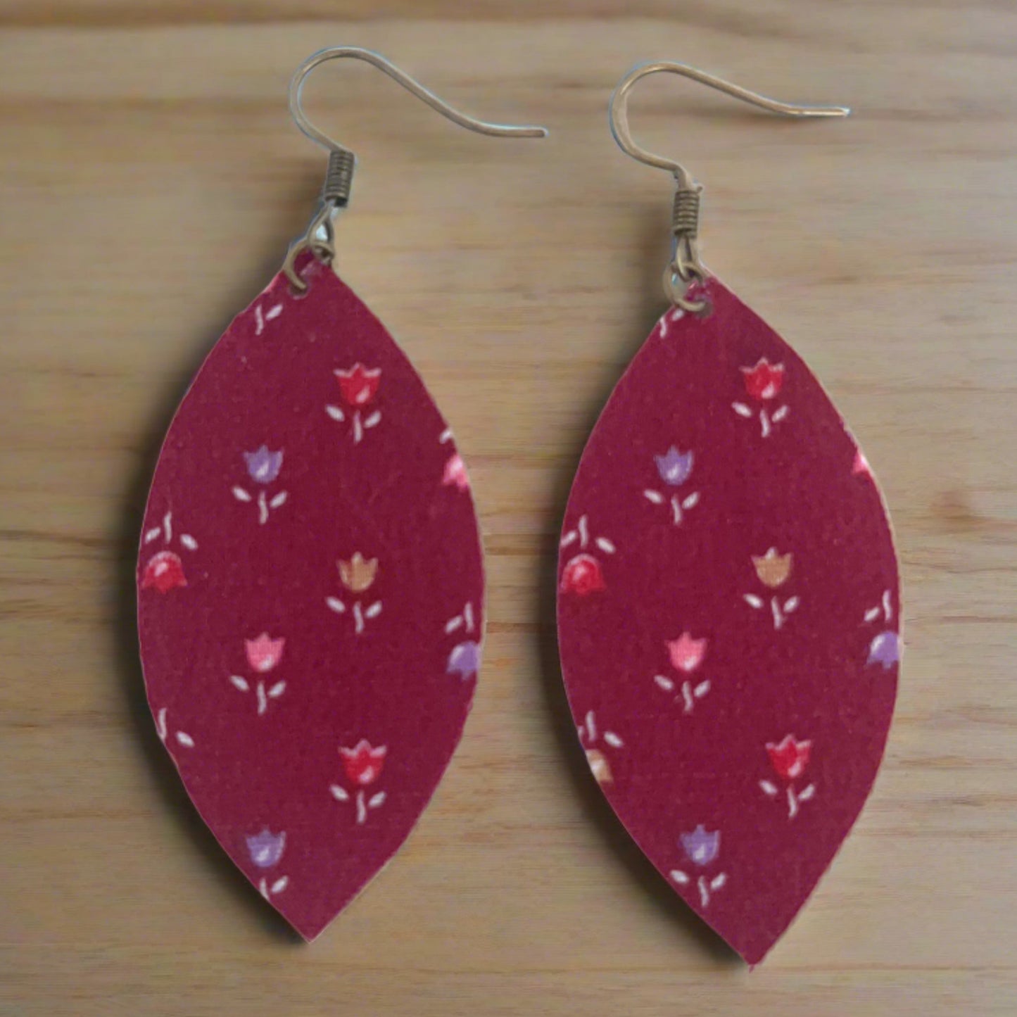 Dark Red Floral Earrings