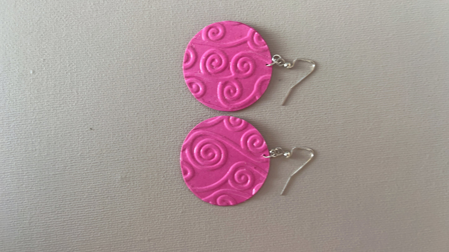 Pink Swirly Madallion Earrings