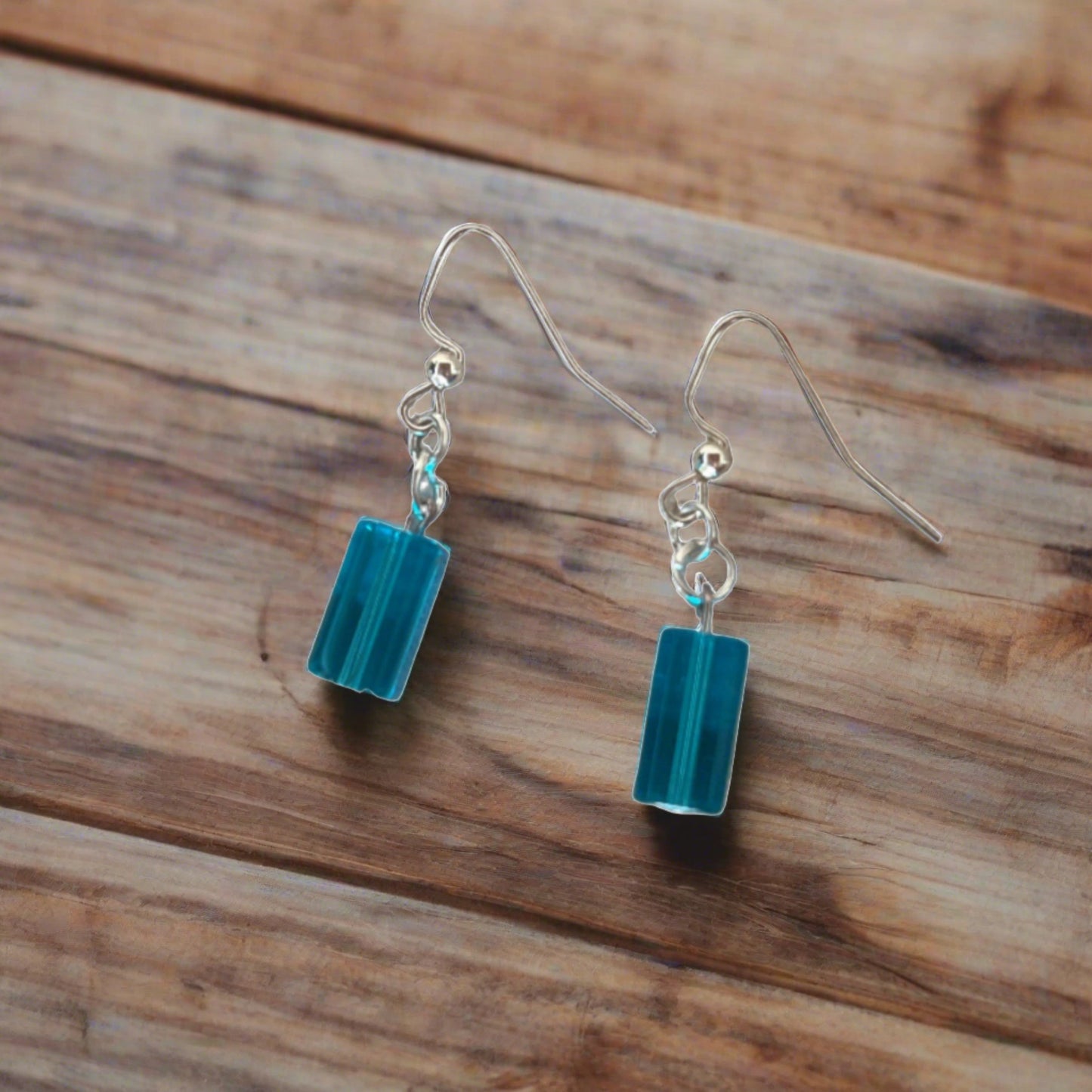 Clear Blue Rectangle Earrings