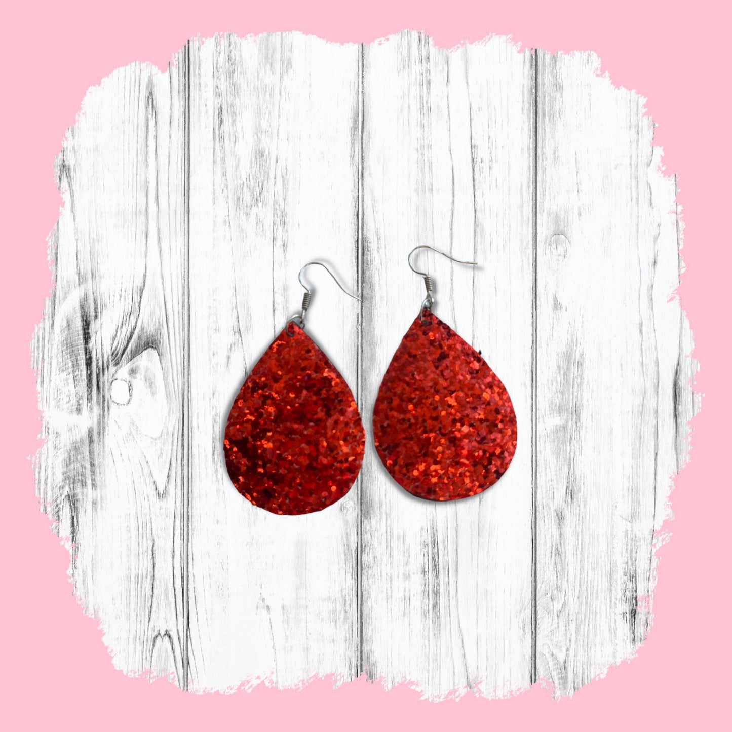Red Glitter Tear Drop Earrings